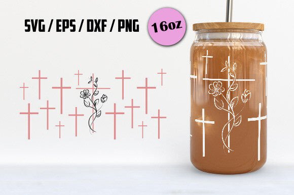Christian Cross with Flower Libbey Glass Graphics for Crafts