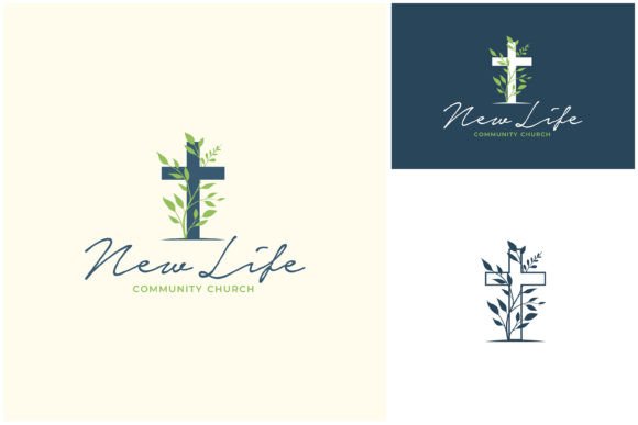 Vines Plant Christian Cross Church Logo for Graphics & Logos